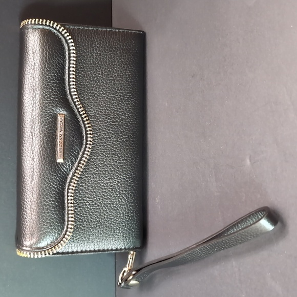 Rebecca Minkoff Woman's Small Black Leather Phone Case/ Wallet,IPhone 7 Wristlet - Picture 1 of 11
